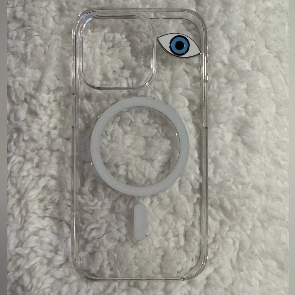Clear Case with Evil Eye Emblem attached for Iphone 14 Pro Magsafe